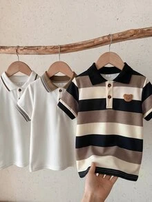SHEIN 男童休閒3件套 Polo 衫，波希米亞風舒適開學季套裝，適合畢業典禮、婚禮、生日派對，舒適夏季穿搭 - 彩色 - 查看 3