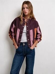 Nöista Denim Jacket With Print In Red And Pink Colors - Burgundy - View 5