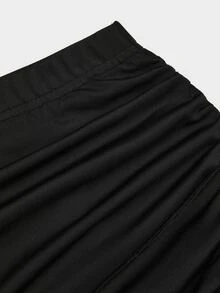 Sweetra Plus Size Bodycon Skirt With Metal Buckle Decoration - Black - View 7
