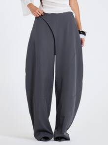 MUSERA Grey Oversized Overlay Low Rise Baggy Trouser Fall Winter Women Outfit Casual - Grey - View 2
