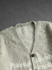 ROMWE MEN Street Life Men's Letter Print Long Sleeve V-Neck Button Front Knit Cardigan, Autumn/Winter - Multicolor - View 4