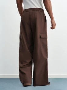 TOKVUE Men's Casual Outdoor Button Pocket Loose Pants - Brown - View 2