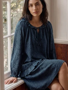 DAZY Women's Solid Color Pleated Casual Daily Home Sleep Dress - Navy Blue - View 13