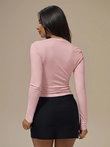 MUSERA ESSENTIALS Soft Touch Long Sleeve Top Basic Casual Airport Holiday Back To School Spring Summer Office Work - Pink - View 2