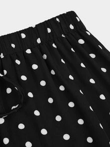 Sweetra Plus Size Women Polka Dot Pattern Asymmetrical Shoulder Top And Pants 2 Pieces Set - Black - View 12