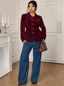 EastFlair Plus Size Women's Casual Versatile Commute & Travel Blazer Jacket - Burgundy - View 5