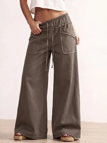 Bohemela Plus Size Fashion Street Drawstring Waist Loose Fit Jeans - Brown - View 7