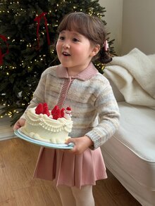 DAZY Baby Girl Striped Long Sleeve Knit Cardigan With Collar, Autumn/Winter - Grey - View 7