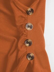 SHEIN LUNE Women's Solid Color V-Neck Pleated Fitted Versatile Casual Short Sleeve T-Shirt - Orange - View 6