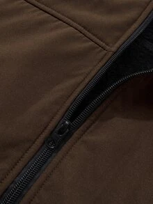 Manfinity Homme 男士純色保暖內裡休閒百搭長袖連帽夾克 - 棕色 - 查看 6