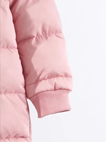 SHEIN 1pc Tween Girl Mid-Length Long Sleeve Padded Coat With Fleece Lining, Comfortable And Warm Solid Color - Pink - View 6