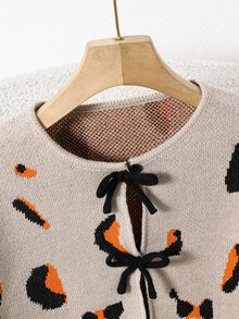 SHEIN 青少年女孩寬鬆休閒極簡舒適圓領長袖蝴蝶結上衣 秋冬款 - 彩色 - 查看 6
