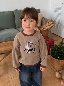 DAZY Infant/Toddler (Girl) Round Neck Striped Long Sleeve Autumn/Winter Sweatshirt - Coffee Brown - View 3