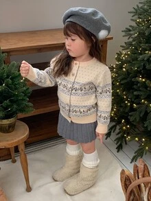 DAZY Infant/Toddler (Girl) Round Neck Floral Korean Style Autumn/Winter Casual Knit Sweater - Dusty Blue - View 7