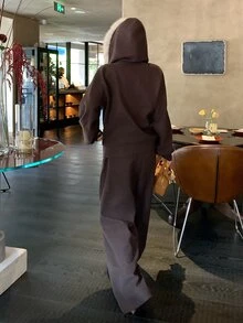 DAZY Women's Solid Color Long Sleeve 2 Pieces Set, Autumn/Winter - Coffee Brown - View 2