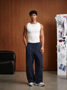 TOKVUE Men's Solid Color Casual Versatile Daily Wear Long Pants - Navy Blue - View 4