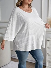 SHEIN CURVE+ 2PCS Plus Size T-Shirts - Black and White - View 5