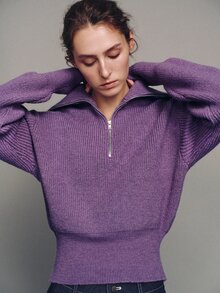 MOTF PREMIUM Autumn/Winter Urban Chic High Neck Half-Zip Dropped Shoulder Cropped Sweater - Mauve Purple - View 7