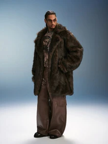 PAVTROS Men's Fashion Faux Fur Lapel Coat, Suitable For Halloween, Christmas, New Year Wear - Rust Brown - View 5