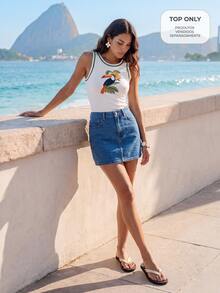 CAJUNI Tropical Print Tank Top With Macaw And Toucan - White - View 7