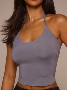MUSERA ESSENTIALS Charcoal Slinky Scoop Neck Tie Top Autumn Winter Night Out Day To Eve - Grey - View 6