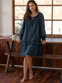 DAZY Women's Solid Color Pleated Casual Daily Home Sleep Dress - Navy Blue - View 12
