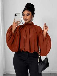 Maweii Plus Size Women's Solid Color Casual Versatile Daily Wear Shirt - Orange - View 2