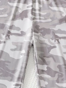 SHEIN 女童海軍藍折疊低腰馬術小馬印花喇叭褲，彈性百搭修身喇叭口運動內搭褲，舒適春秋日常校園休閒外穿 - 灰色 - 查看 7