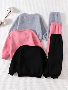 Cozy Pixies 女童兒童款圖案軟綿圓領長袖套頭運動衫＋彈性長褲 6件套，百搭舒適，適合秋冬 - 彩色 - 查看 10