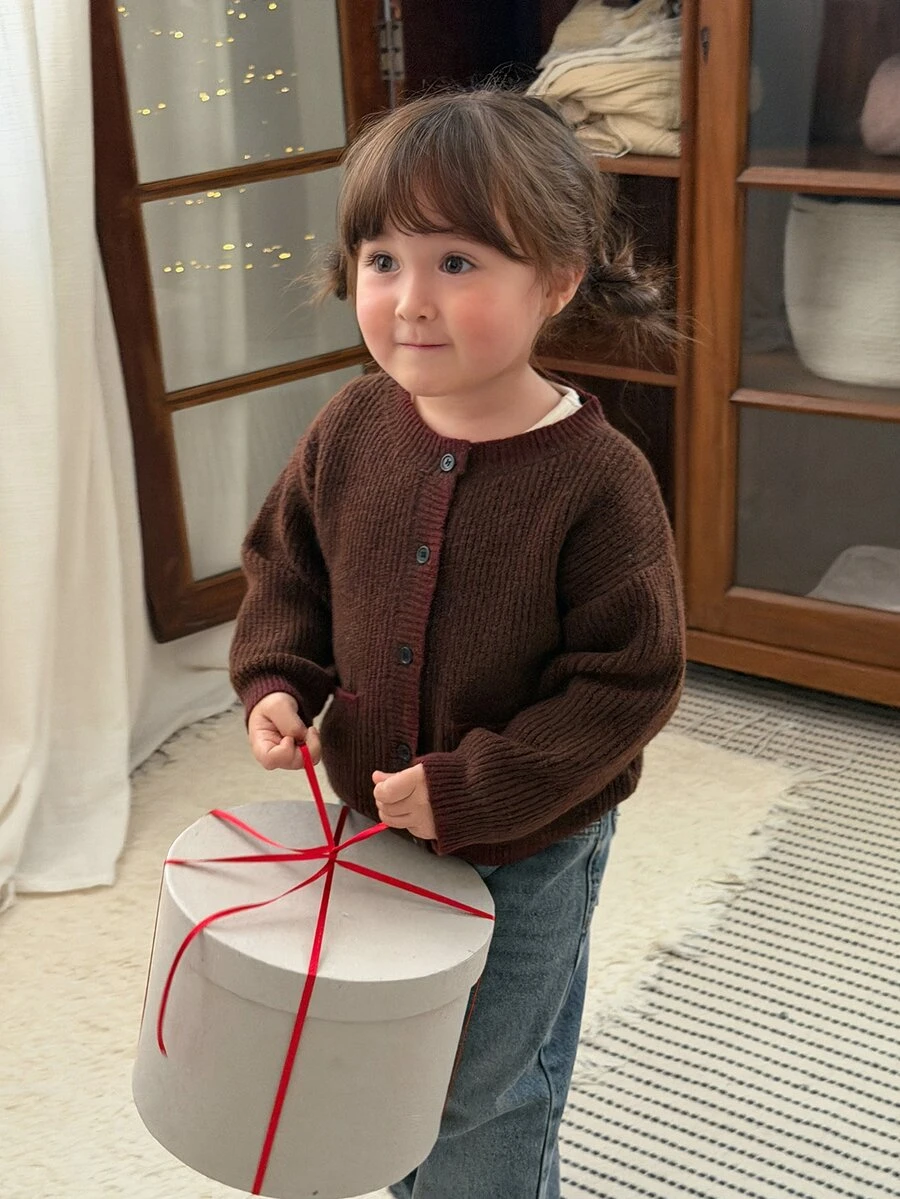 DAZY Baby Girl Round Neck Contrast Color Long Sleeve Autumn/Winter Sweater - Green - View 1