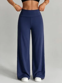 Easithlete Women's Solid Color Minimalist Loose Straight Leg Sports Pants Equestrian - Blue - View 3