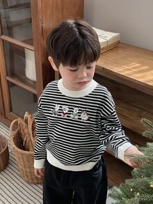 DAZY Infant (Boy) Round Neck Striped Korean Style Long Sleeve Sweater - Black and White - View 3