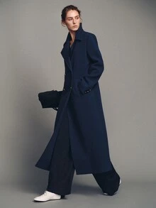 MOTF PREMIUM Large Lapel H-Line Overcoat, Autumn/Winter - Navy Blue - View 1