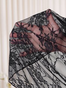 Feyla Plus Size Women's Lace Patchwork Elegant Waist-Cinched Party Dress - Black - View 8