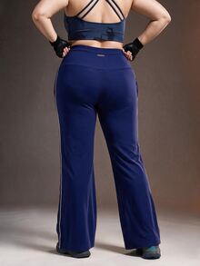 Powerista Women's Plus Size Navy Blue & White Contrast Color Drawstring Tie Waist Sports Pants - Navy Blue - View 2