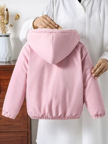 SHEIN 1pc Young Girl Winter Young Girl Young Girl New Pink Floral Thermal Lined Zipper With Elastic Waist And Hood, Thickened - Pink - View 2