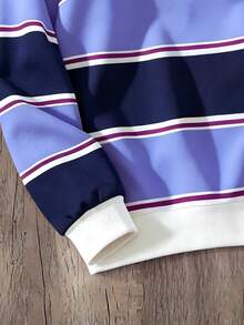 Manfinity Joysei Men's Striped Long Sleeve Polo Collar Casual Sweatshirt - Purple - View 2