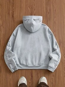 SWAVVY 男士針織時尚休閒寬鬆長袖連帽衫，附英文刺繡 - 灰色 - 查看 6