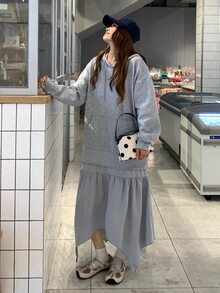 DAZY Women's Hooded Long Sleeve Mid-Length Dress, Autumn/Winter - Grey - View 3