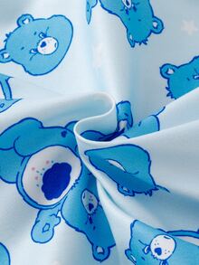 SHEIN X Care Bears GraphicGems 秋冬男童幼兒聯名印花可愛趣味卡通熊圖案藍色柔軟開領長袖褲子2件套居家服 - 藍色 - 查看 6