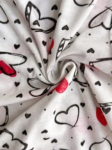 SHEIN Women 2 Pcs Button Front Hearts Pattern Homewear Cute Long Sleeve Pjm Set Sleep Shirt+Pants - Multicolor - View 6