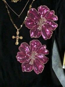 SHEIN 青少年女孩黑色時尚百搭珍珠裝飾印花方領T恤上衣 - 黑色 - 查看 5