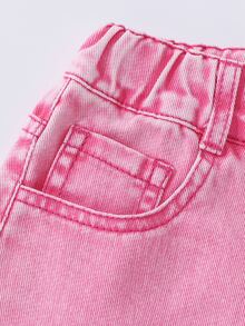 SHEIN Elladie kids 女童粉色寬腿牛仔褲，高腰休閒長褲，幼兒時尚褲裝 - 粉色 - 查看 5