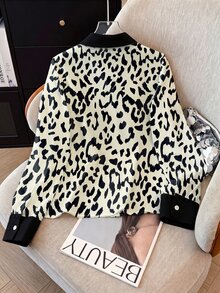 GlowEve CURVE Plus Size Vintage Leopard Print Elegant Commuter Minimalist High-End Comfortable Loose Casual Everyday Versatile Long Sleeve Shirt, Spring/Summer/Autumn - Apricot - View 2