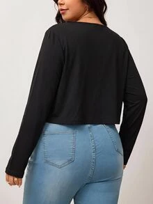 Truni Plus-Size Women's Casual Black Knit Cardigan, Suitable For Daily Commuting Pear Body,Triangle Body - Black - View 2