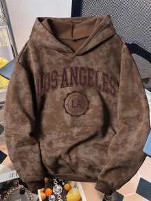 Men's Letter Graphic Casual Daily Hoodie - Coffee Brown - View 4
