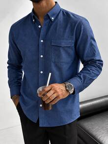 TONEVAULT Men's Casual Long Sleeve Shirt, Tencel Denim Fabric, All Season, Suitable For Formal Occasions And Office Commute - Blue - View 3