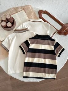 SHEIN 男童休閒3件套 Polo 衫，波希米亞風舒適開學季套裝，適合畢業典禮、婚禮、生日派對，舒適夏季穿搭 - 彩色 - 查看 4