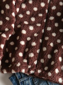 SHEIN Tween Girls Hooded Polka Dot Jackets, Fall Winter Fleece Jacket - Brown Polka Dot Plush Hooded Coat, Soft Fluffy Zip Up Oute - Multicolor - View 4