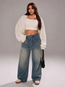 SHEIN CURVE+ Plus Size Women's Versatile Long Sleeve Cardigan Shawl Sweater, Suitable For Autumn/Winter - White - View 5